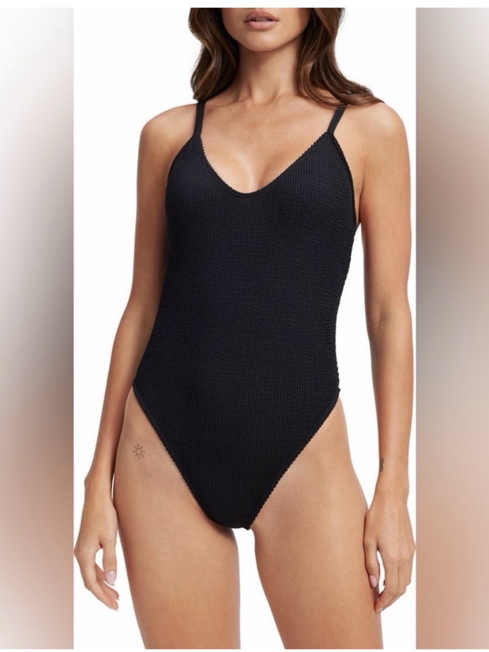 Good American Always Fits Black Textured Scoop-Back Swimsuit Size S/M NWT